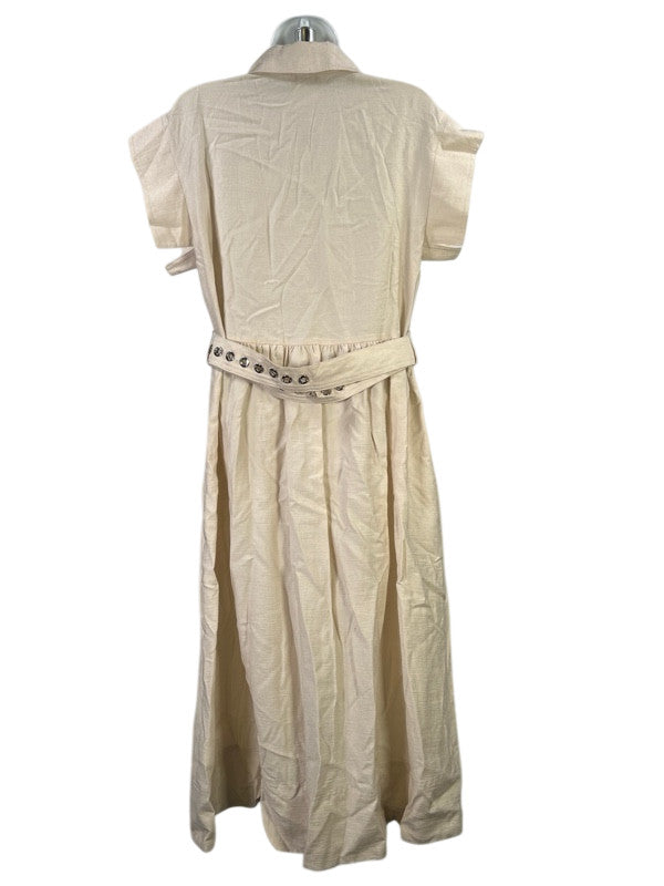 DKNY Women's Beige Short Sleeve Button Up Midi Dress - 10