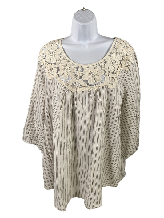 NEW Suzanne Betro Women's White Lace Accent Top - Plus 1X