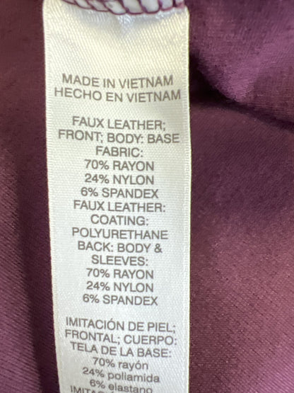 Chico’s Women’s Burgundy Faux Leather Front Long Sleeve Blouse - 1/US M