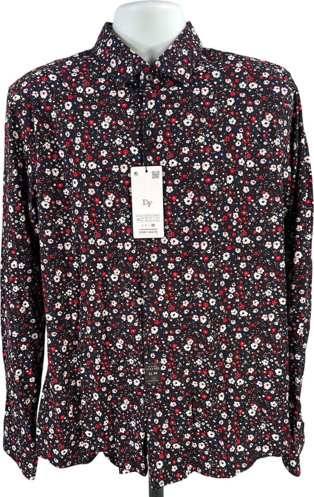 Denim and Flower Men’s Blue/Red Floral Long Sleeve Button Up Shirt - XL