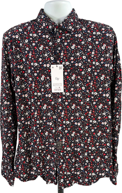 Denim and Flower Men’s Blue/Red Floral Long Sleeve Button Up Shirt - XL