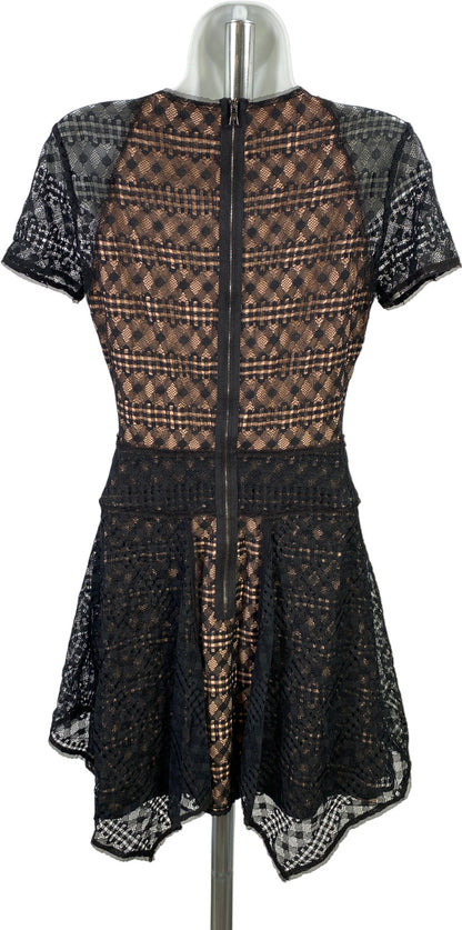 BCBGmaxazria Women’s Black Lace Lined Short Sleeve Fit and Flare Dress - S