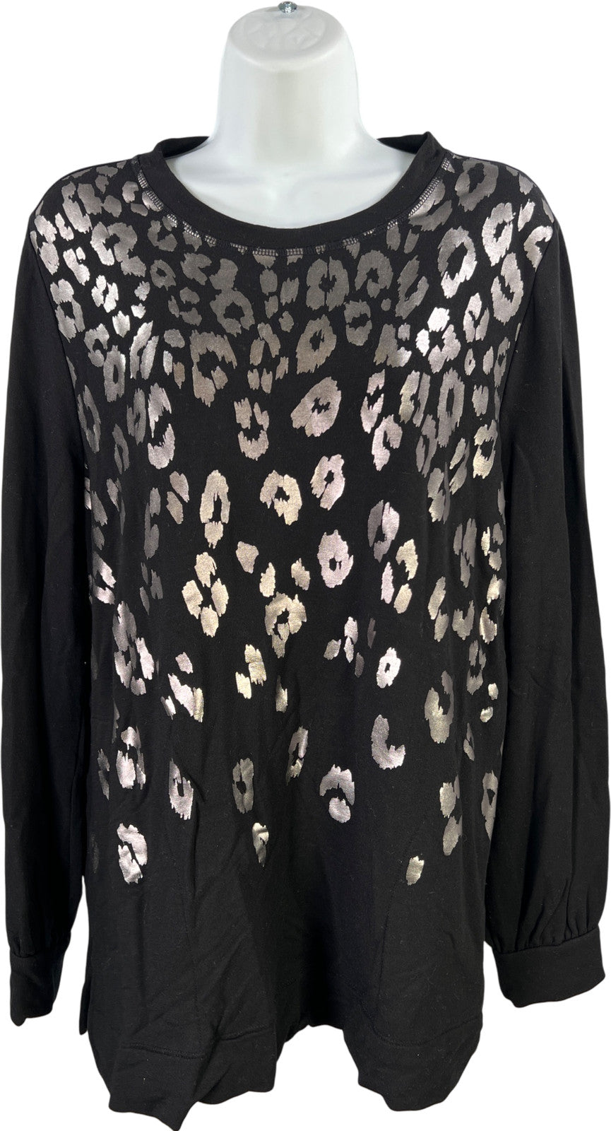 Chico’s Zenergy Women’s Black Metallic Animal Print Long Sleeve Shirt - 1/US 8