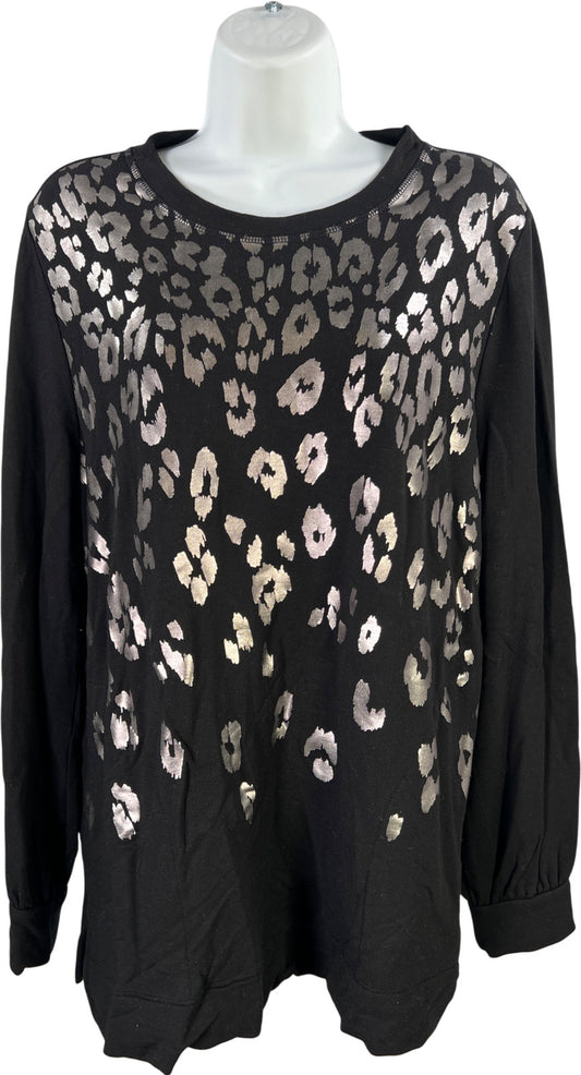 Chico’s Zenergy Women’s Black Metallic Animal Print Long Sleeve Shirt - 1/US 8