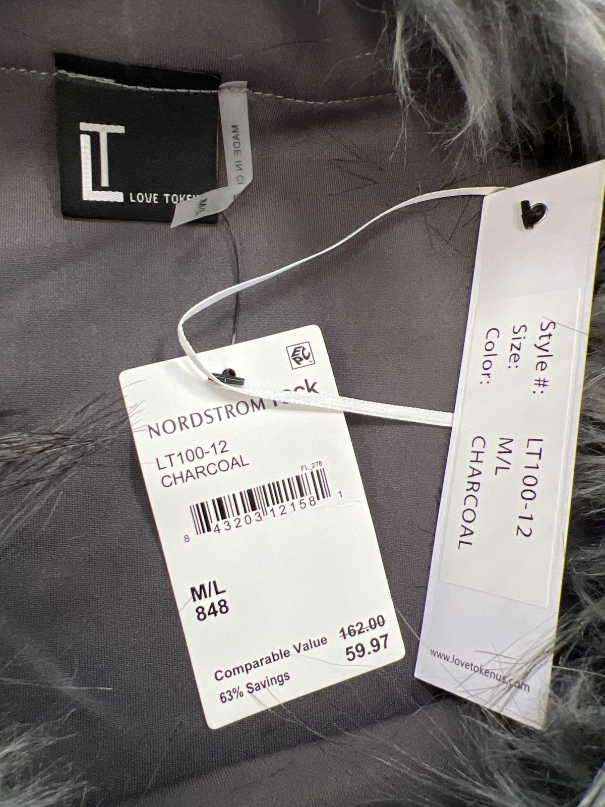 Love Token Women’s Gray Faux Fur Trim Poncho Sweater - M/L