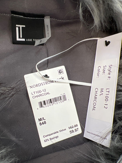 Love Token Women’s Gray Faux Fur Trim Poncho Sweater - M/L