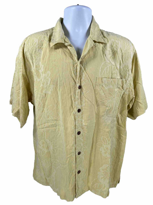 Tommy Bahama Men's Yellow 100% Silk Button Up Shirt - L