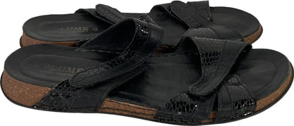 La Plume Women’s Black Leather Double Strap Slide Sandals - 41/US 10