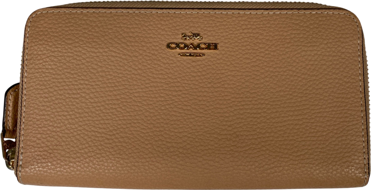 Coach Women’s Beige Pebbled Leather Zip Around Accordion Wallet