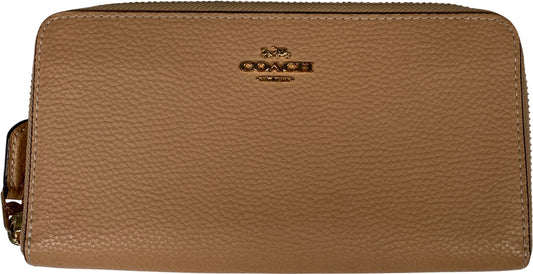 Coach Women’s Beige Pebbled Leather Zip Around Accordion Wallet