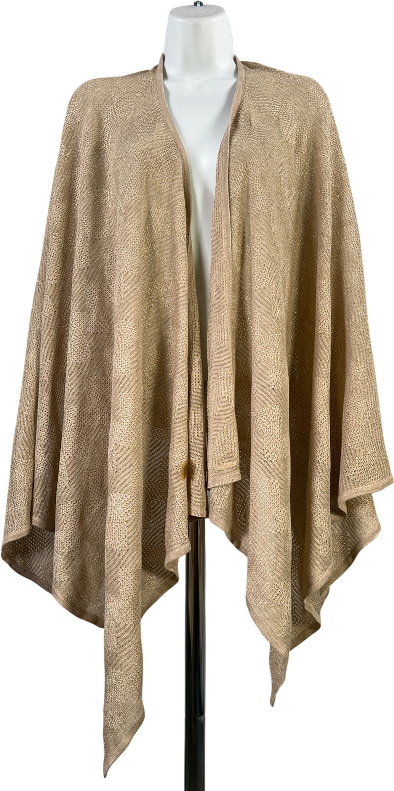 Calvin Klein Women’s Beige/Gold Metallic Open Knit Shawl Sweater - One Size