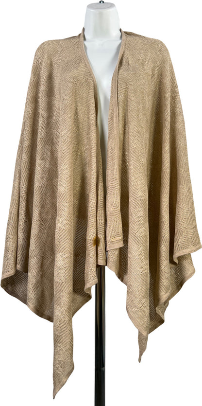 Calvin Klein Women’s Beige/Gold Metallic Open Knit Shawl Sweater - One Size