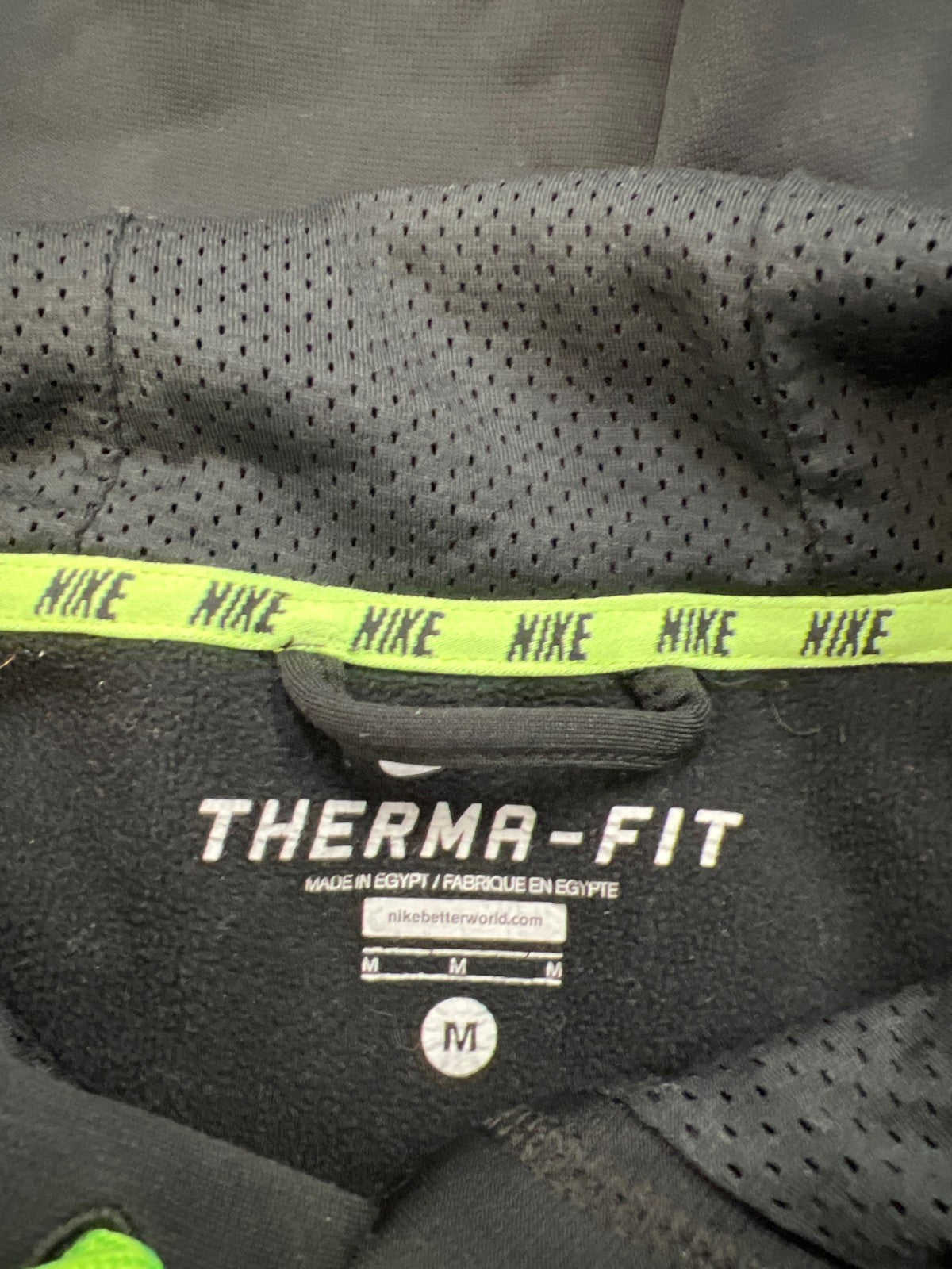 Nike Men’s Black/Green Fleece Lined Therma-Fit Pullover Sweatshirt - M