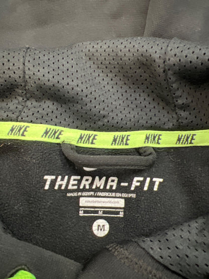 Nike Men’s Black/Green Fleece Lined Therma-Fit Pullover Sweatshirt - M