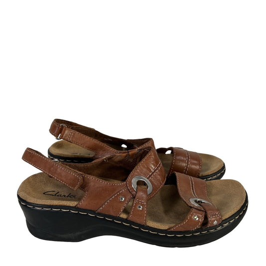Clarks Women's Brown Leather Strappy Slingback Sandals - 9M