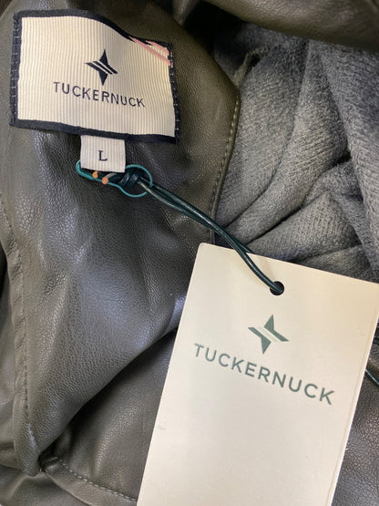 Tuckernuck Women’s Olive Green Ruffle Trim Tie Back Faux Leather Blouse - L