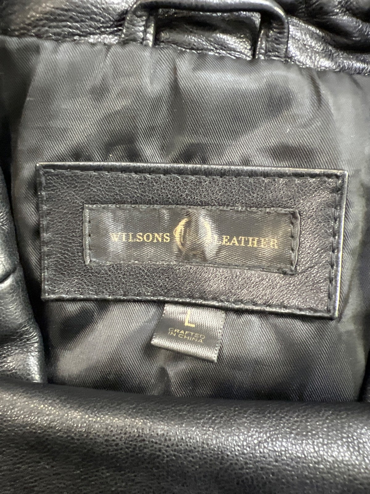 Wilsons Leather Women’s Black Leather Long Button Up Jacket - L