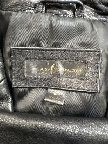 Wilsons Leather Women’s Black Leather Long Button Up Jacket - L