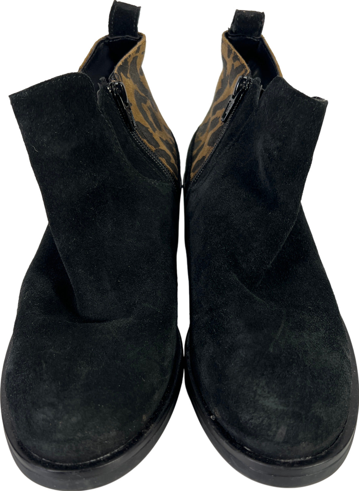 Clarks Women’s Black Suede Animal Print Block Heel Ankle Booties - 6