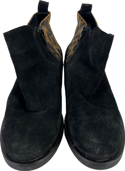Clarks Women’s Black Suede Animal Print Block Heel Ankle Booties - 6