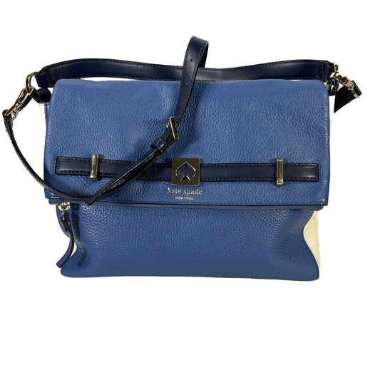 Kate Spade Blue Leather Foldover Shoulder Bag with Long Strap