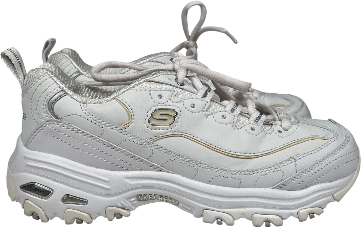 Skechers Women’s White D’Lites Leather Lace Up Walking Sneakers - 7