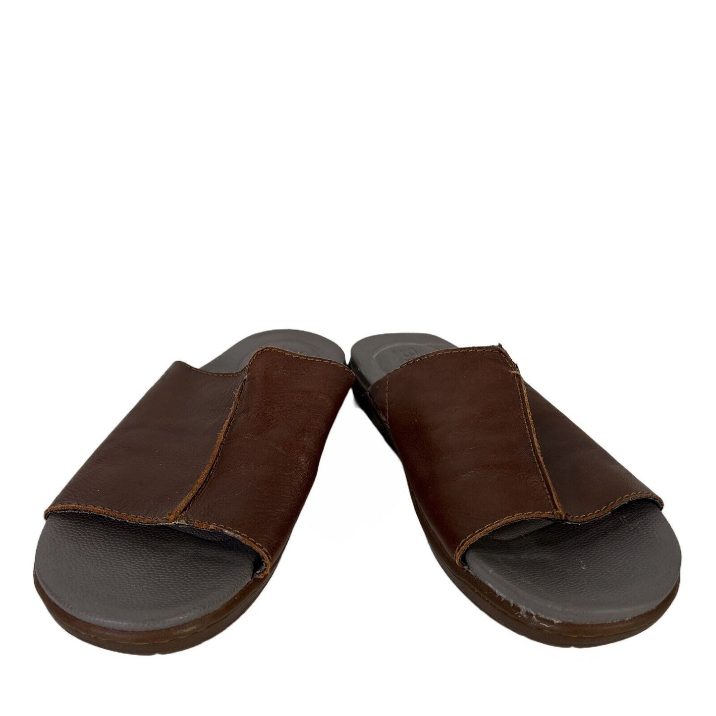 Born Men's Brown Leather Slip on Slide Sandals - 9