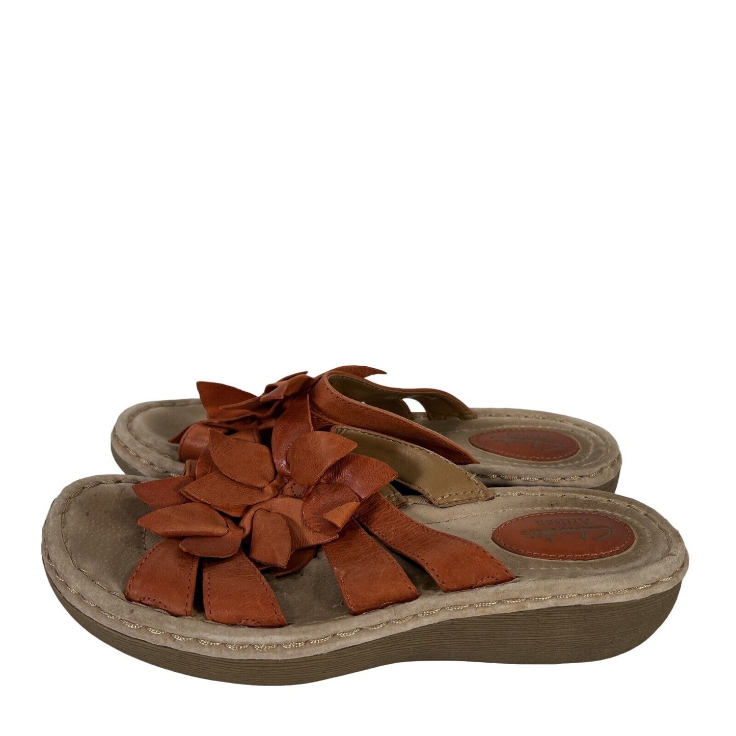 Clarks Artisan Women's Orange Leather Strappy Platform Sandals - 8.5