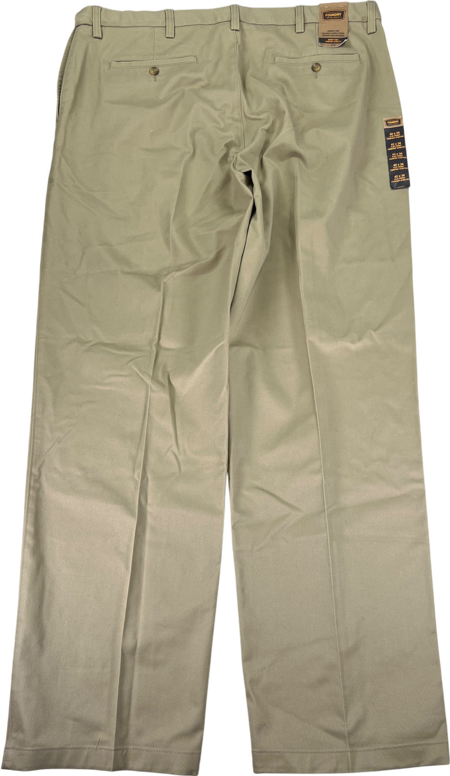 Foundry Men’s Beige Comfort Stretch Wrinkle Free Flat Front Chino Pants - 42x34