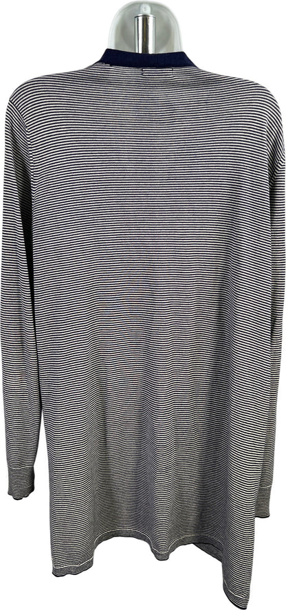 ATM Women’s Blue Striped Long Sleeve Silk Blend Open Cardigan Sweater - L