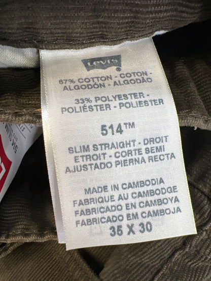 Levi’s Men’s Brown 514 Slim Straight Corduroy Jeans - 35x30
