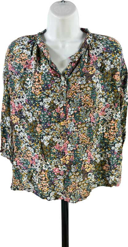 J.Jill Women’s Green/Blue Floral 3/4 Sleeve Pullover Blouse - XS