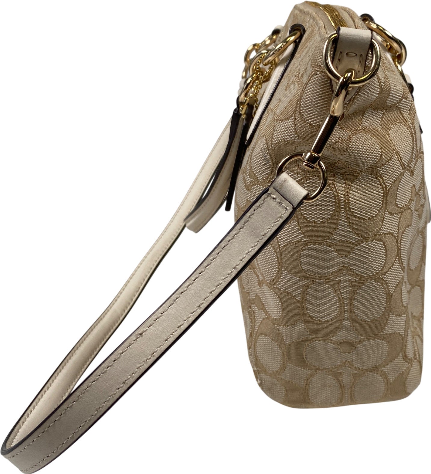 Coach Women’s Beige Signature Canvas Zip Close Crossbody Hand Bag Purse