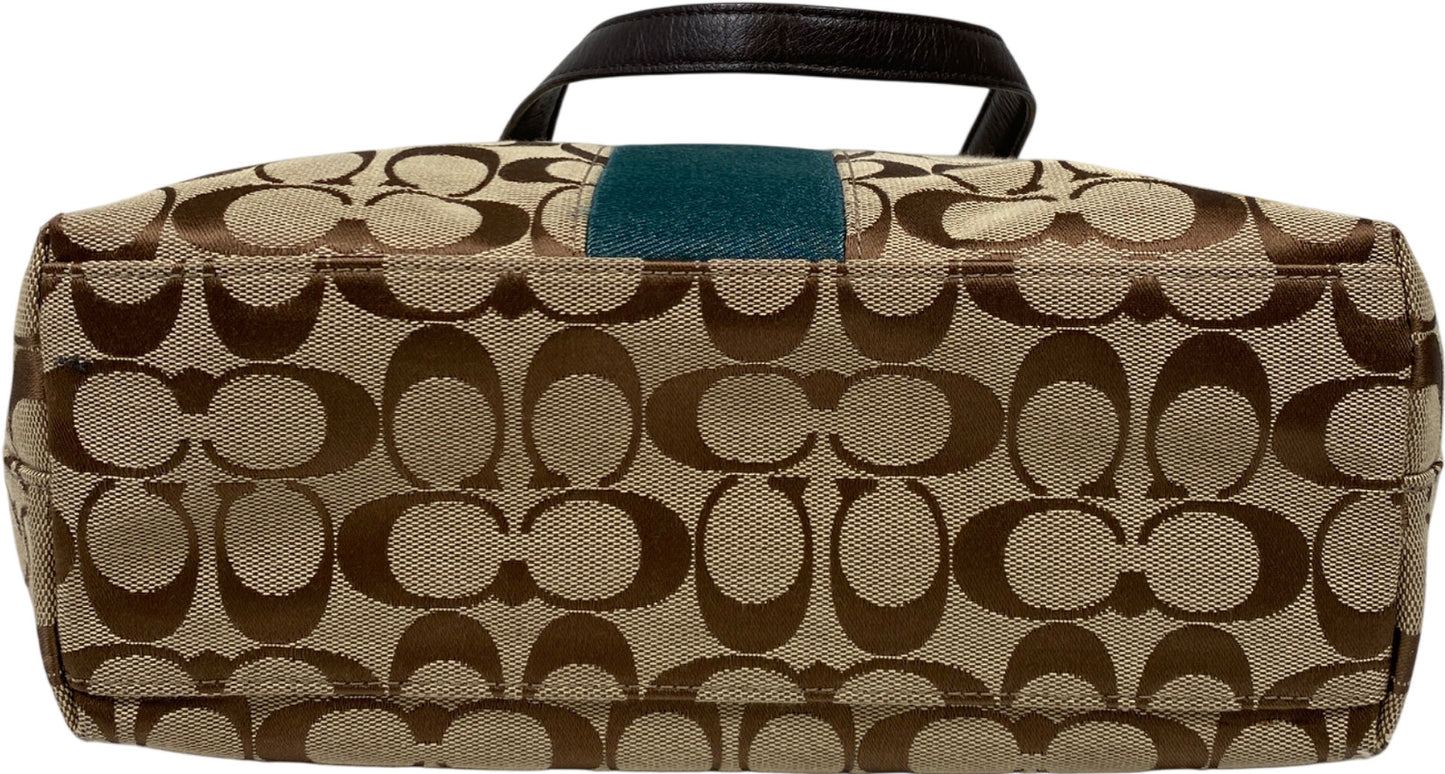 Coach Women’s Brown Signature Stripe Canvas Zip Close Tote Bag Purse