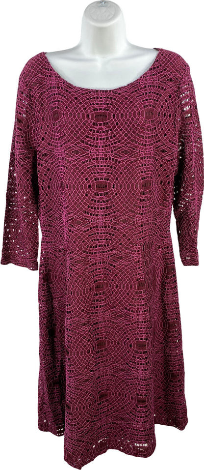 Alex Marie Women’s Purple/Burgundy Crochet Lined 3/4 Sleeve A-Line Dress - L