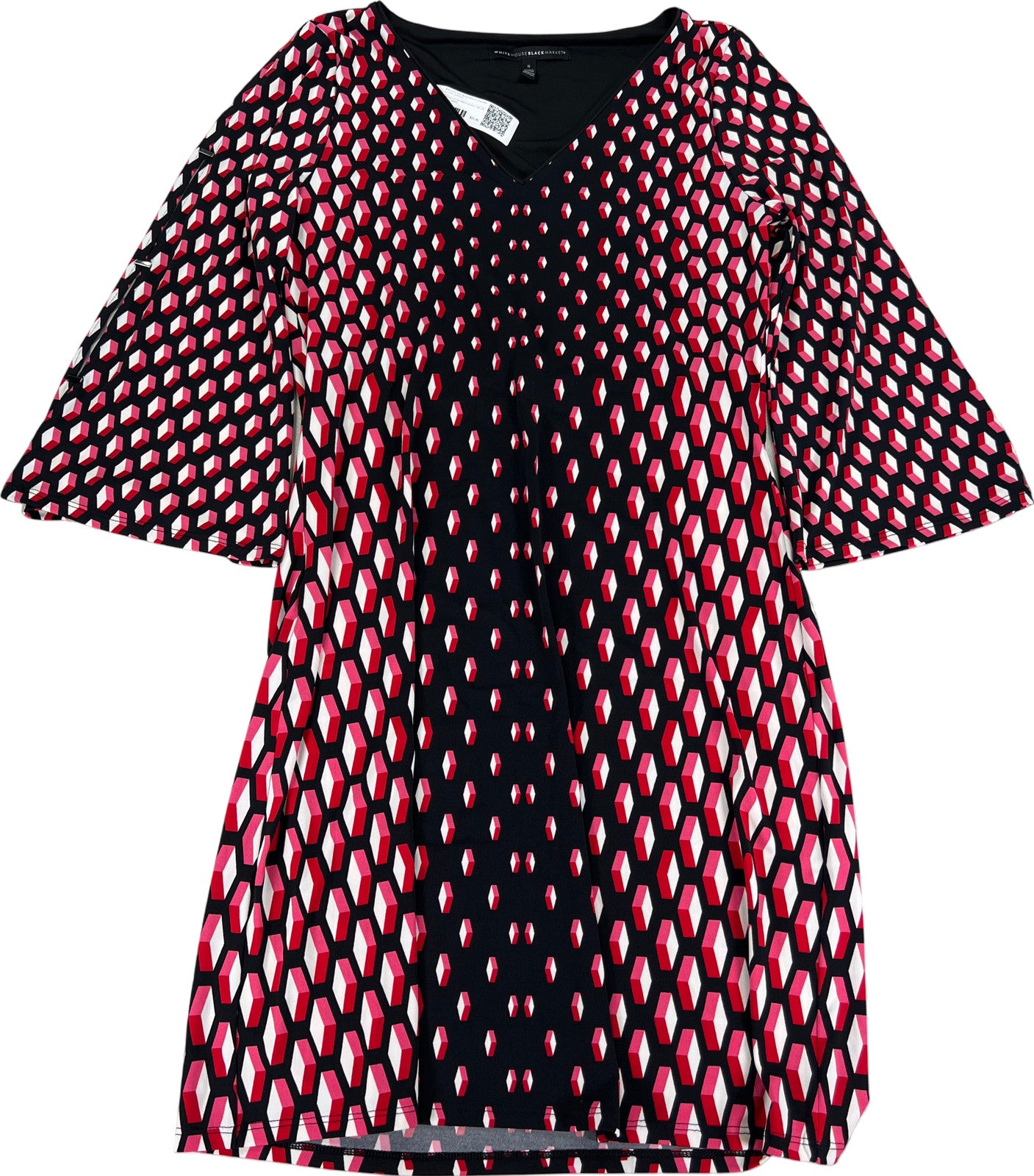 White House Black Market Women’s Black/Red 3/4 Sleeve Shift Dress - S