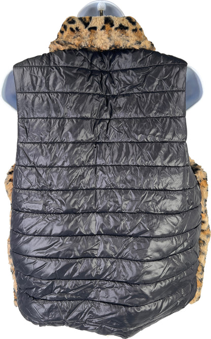 Patrizia Luca Milano Women’s Black/Brown Animal Print Faux Fur Puffer Vest - M