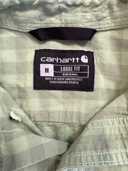 Carhartt Men’s Green Plaid Midweight Short Sleeve Button Up Shirt - M