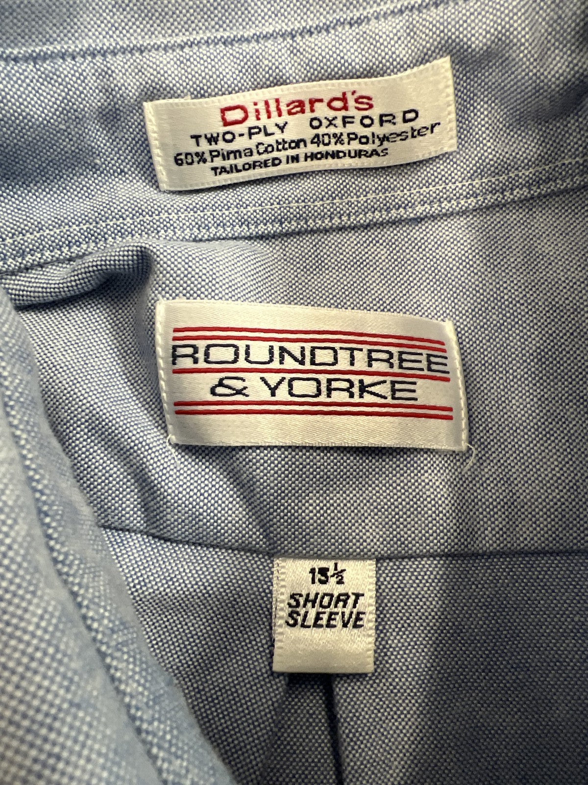 Round Tree and Yorke Men’s Blue Short Sleeve Oxford Button Up Shirt- 15.5