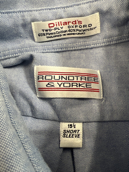 Round Tree and Yorke Men’s Blue Short Sleeve Oxford Button Up Shirt- 15.5