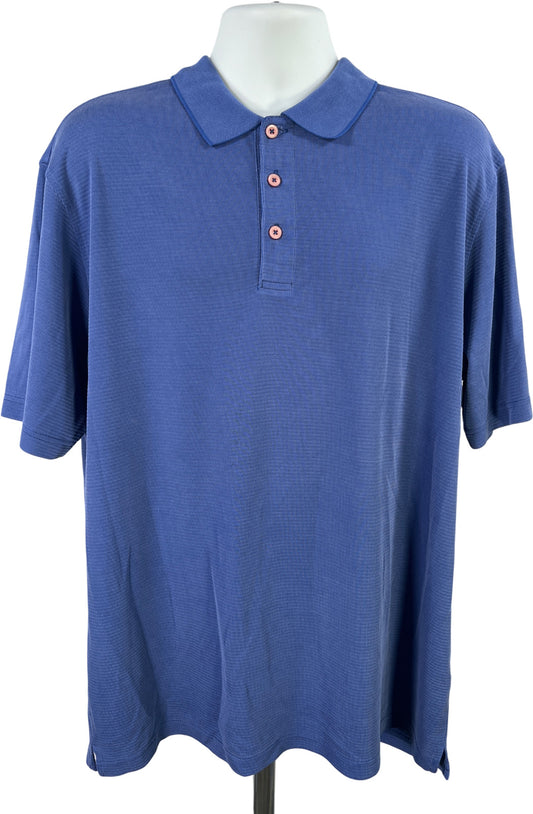 Bugatchi Men’s Blue Short Sleeve Textured Short Sleeve Polo - XL