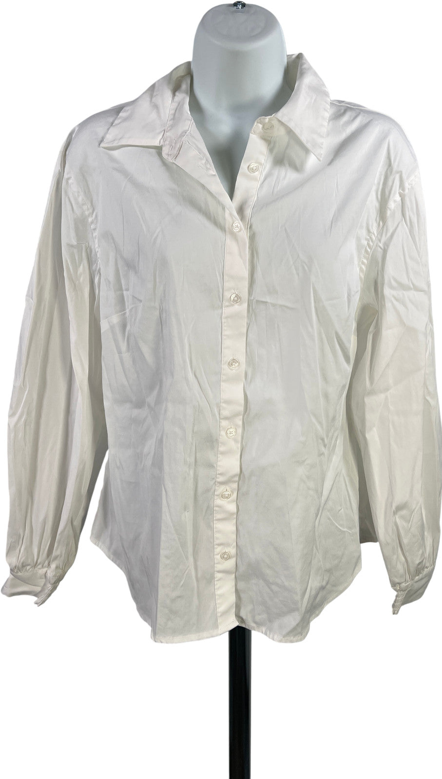 White House Black Market Women’s White Long Pleated Sleeve Button Up Blouse - 8