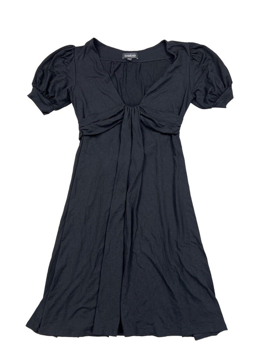 Bebe Women's Black V-Neck Short Sleeve Tie Front Dress - XS
