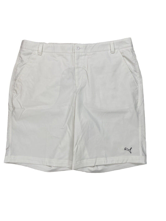 Puma Men's Solid White Stretch Flat Front Golf Shorts - 40