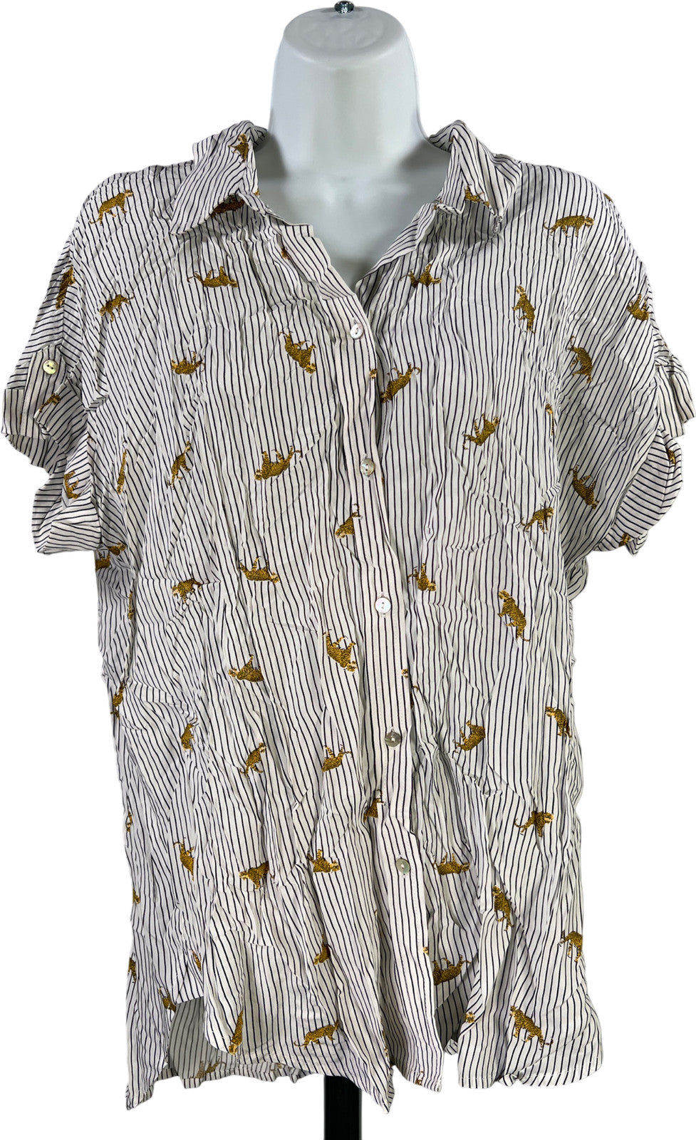 Jane and Delancey Women’s White Leopard Print Short Sleeve Button Up Blouse - XL