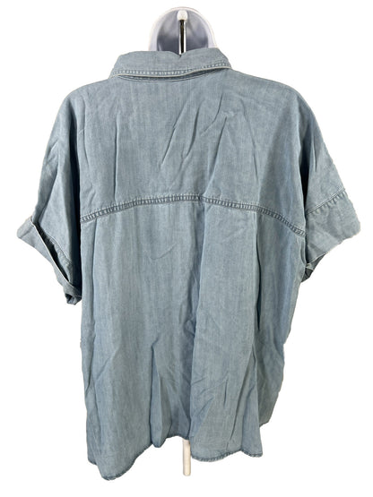 NEW Chaps Women's Blue Short Sleeve 3/4 Sleeve Chambray Shirt - L