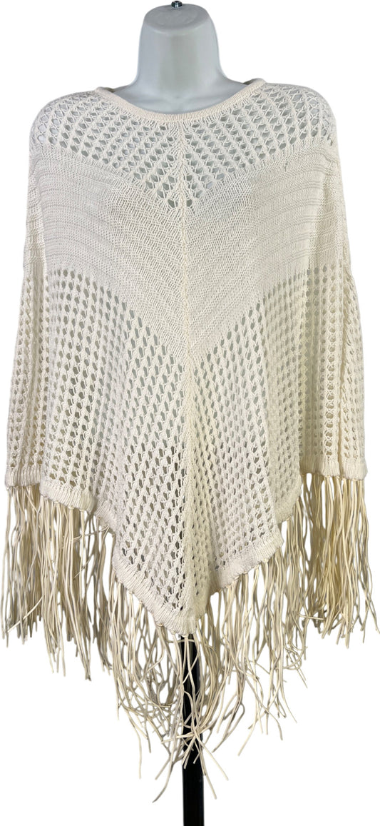 Black Label by Chico’s Women’s White Fringe Poncho Sweater - One Size