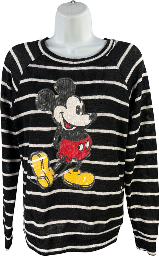 Disney Women’s Black Striped Mickey Mouse Sequin Sweater - M