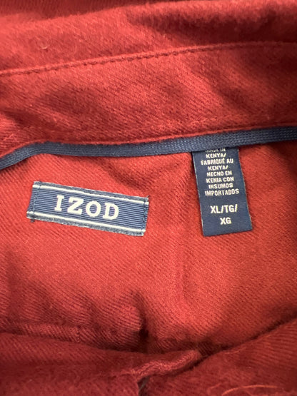 Izod Men’s Burgundy Long Sleeve Classic Flannel Button Up Shirt - XL