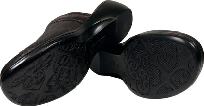 Clarks Women’s Brown Leather Slip On Clogs - 8